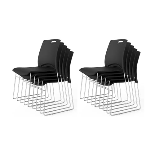 VINGLI 10 Pack Plastic Stacking Chairs, Stackable Office Chair, Black | Stackable Office Chair with Metal Sled Base, Ergonomic Plastic Seat with Handle, Multiple Use for Waiting Break Room Banquet - color: Black, size: 10 Pack