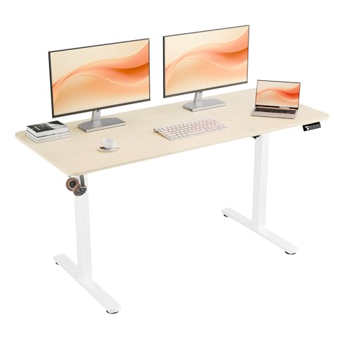 55"x24" Standing Desk, Adjustable Sit-Stand Home Office, Oak | Electric Adjustable Standing Desk, Sit to Stand Computer Office Desk with Splice Board, Memory Preset, Lifts 28''-46.5" - color: White Frame-gold Oak, size: 55-inch