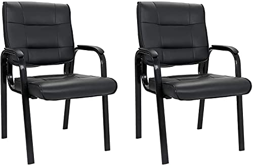 JupiterForce Waiting Room Chairs, Leather Office Reception Guest Chair No Wheels with Padded Arms Rest for Home Conference Lobby Area Meeting Church Clinic, Set of 2, Black