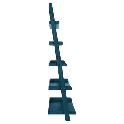 Modern 5 Tier Wall-Leaning Ladder Bookshelf, Blue, 70 Inches | Organizer, Storage Rack - color: Blue