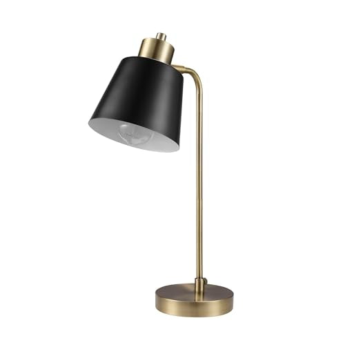 Globe Electric 18" Matte Brass Desk Lamp with Matte Black Metal Shade | Adjustable pivot joint, metal shade, rotary switch, requires 1 E26 60W bulb (sold separately), 61000055 - color: Matte Black Metal