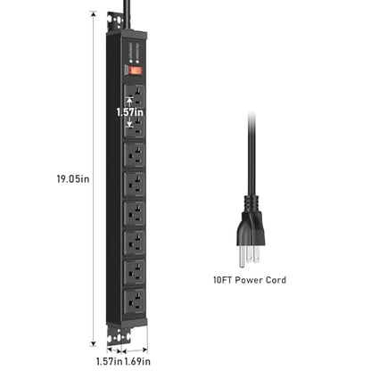 JUNNUJ 12 Gauge 360° Rotating Mountable Power Strip, Black, 6 FT, 1 - size: 6 ft