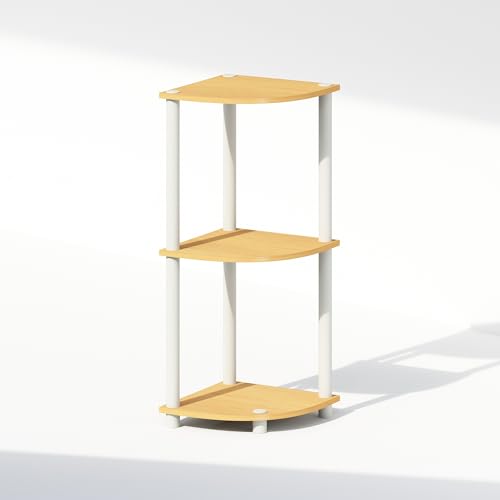 Furinno Turn-N-Tube Corner Shelf, 3-Tier Corner Bookshelf, Beech - color: Beech/White, size: 3-Tier