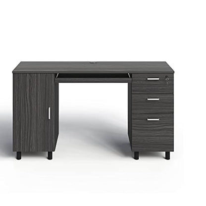 Modern Designs Venice Computer Desk with Lockable Drawers, 53 Inch Home Office Desk with Storage Cabinet, Keyboard Tray & Cable Management, Modern Study Writing Desk for Small Spaces, Black and Grey - color: Black Grey