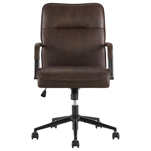 KISLOT Ergonomic Home Office Chair with Lumbar Support, Adjustable Swivel Modern Desk Chair with Wheels, Faux Leather Computer Chair with Padded Arms, Comfy Executive Office Chair, 2 PCS, Espresso - color: Espresso, size: Set of 2