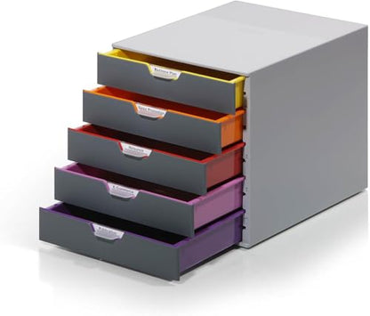 Durable Varicolor Drawer Organizer, 5 Color Coded Drawers, Gray - style: 5-Drawer