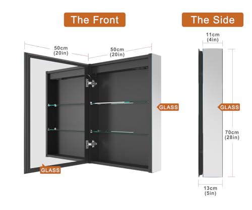 GANPE LED Lighted Bathroom Medicine Mirror Cabinet with Sockets & USBs, Anti-Fog Dimmable Light and Color Adjustment, Easy to Install Aluminum Cabinet (20 * 28 Left Hinge) - color: 20*28 Left Hinge