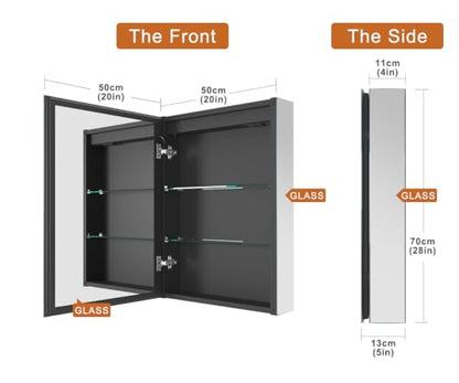 GANPE LED Lighted Bathroom Medicine Mirror Cabinet with Sockets & USBs, Anti-Fog Dimmable Light and Color Adjustment, Easy to Install Aluminum Cabinet (20 * 28 Left Hinge) - color: 20*28 Left Hinge
