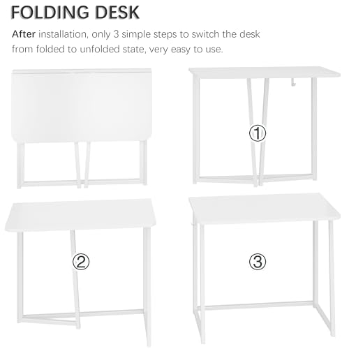 4NM 31.5" Small Folding Desk, Foldable Computer Home Office Desk, Study Writing Table for Small Space Saving Bedroom, Easy Assembly - All White - color: All White, size: 31.5"W x 17.7"D