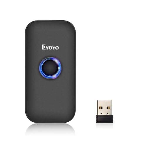Eyoyo Mini 1D Bluetooth Barcode Scanner | 3-in-1 Bluetooth & USB Wired & 2.4G Wireless, Portable Bar Code Reader, Work with Windows, Android, iOS, Tablets or Computers - color: Black