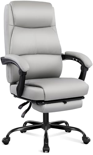 Misolant Big and Tall Office Chair with Footrest, High Back Desk Chair with Linkage Armrest, 90-155° Recline Executive Computer Chairs with Adjustable Height for Home - color: Grey