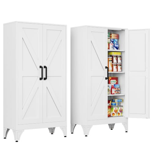 Letaya Metal Storage Cabinet,Small White Kitchen Pantry,for Bathroom/Garage - color: White, size: 12" D x 24" W x 47" H