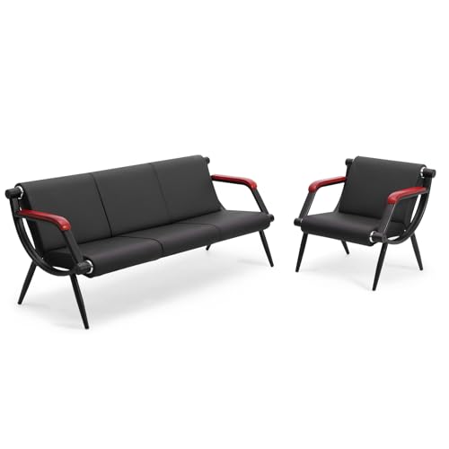 wonline Office Waiting Room Chair Bench Set, Black Office Reception Guest Chair with Arms Matching Lobby Bench for Clinic, Hospital, Airport, Salon, Bank, Barber Waiting Furniture - color: Black, size: 1-seat & 3-seat