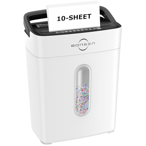 Bonsen 10-Sheet Cross Cut Paper Shredder for Home Office Heavy Duty, White - color: White, size: 10-Sheet Cross Cut