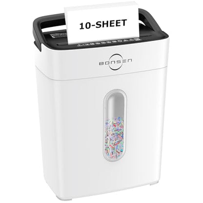 Bonsen 10-Sheet Cross Cut Paper Shredder for Home Office Heavy Duty, White - color: White, size: 10-Sheet Cross Cut