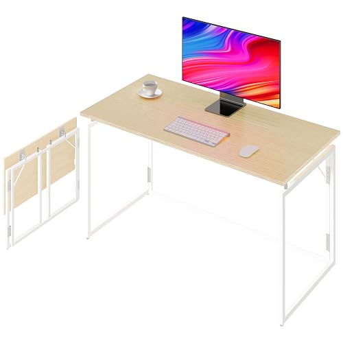 alawooder 31.5" Folding Desk: No Assembly, Wood Top for Small Spaces - color: Beige, size: 31.5"W x 15.7"D