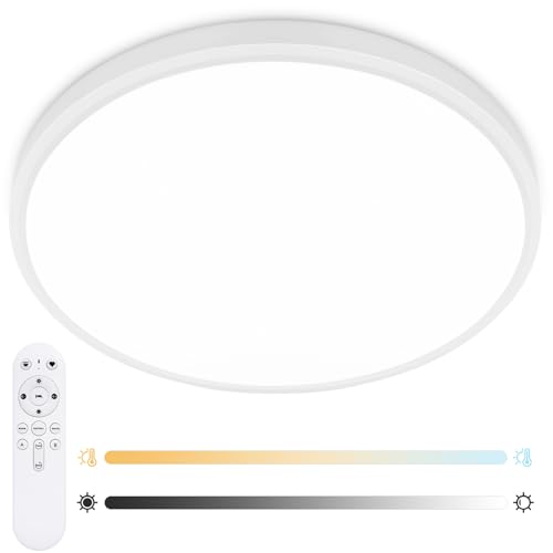 24 Inch Flush Mount Ceiling Light Fixture - 56W Dimmable LED Ceiling Light with Remote, 5600lm, 3000K/4500K/6000K Adjustable LED Kitchen Ceiling Lamp for Bedroom, White