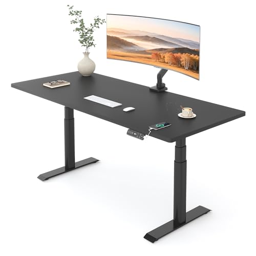 FLEXISPOT E6 Pro 55" x 28" Dual Motor Electric Standing Desk, Organic Modern Oval Leg Design, 3-Stage Height Adjustable Sit Stand Desk with Heavy Duty 330lbs, Black Desktop, Black Frame - color: Black Frame & Black Top, size: 55"x28" One-Piece