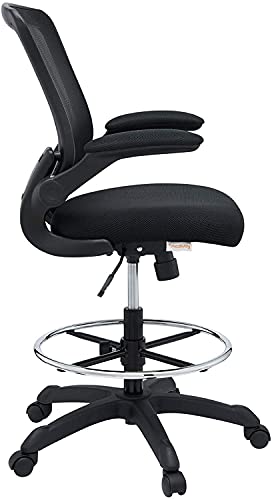 Modway Veer Reception Desk Flip-Up Arm Drafting Chair in Black - color: Black