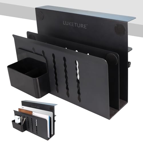 LUKETURE Desk Side Storage, 2 Tie Laptop Holder No Drill Clamp On Organizer - color: Black, size: L(2 Tier)