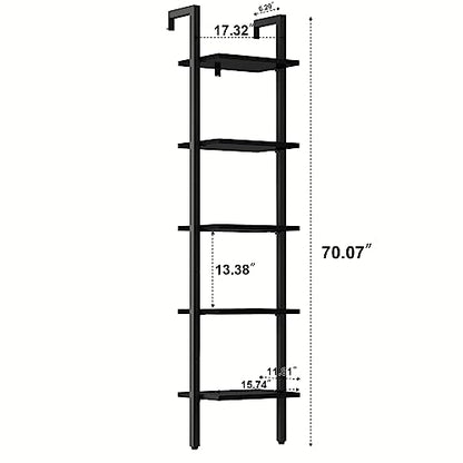 YMYNY 5 Tiers Narrow Ladder Bookcase, Industrial Wall Mounted Bookshelf, Open Display Rack with Metal Frame, Wooden Storage Shelves for Bedroom, Home Office, Living Room, Black, 70*17.3*11.8"UHBC015B - color: Black