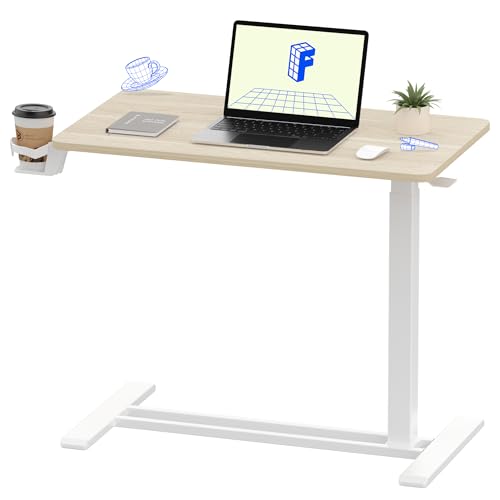 FLEXISPOT H7 32" Pneumatic Height-Adjustable Overbed Table with Wheels - color: White Wood Grain, size: Large