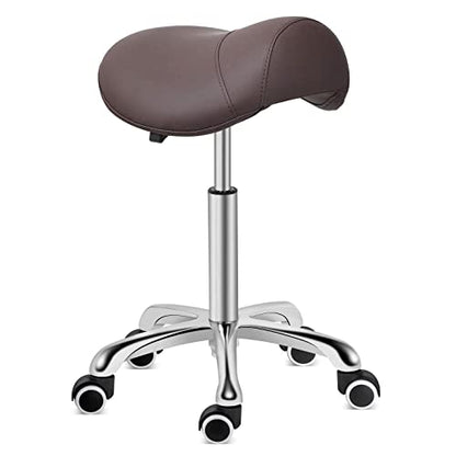 Kaleurrier Rolling Saddle Stool with Wheels: Adjustable Salon Stool Chair - color: Coffee, style: Without Back