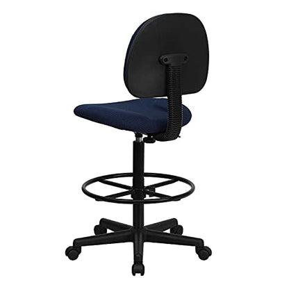 BizChair Navy Blue Patterned Fabric Adjustable Height Drafting Chair with Adjustable Foot Ring - color: Navy Blue Patterned