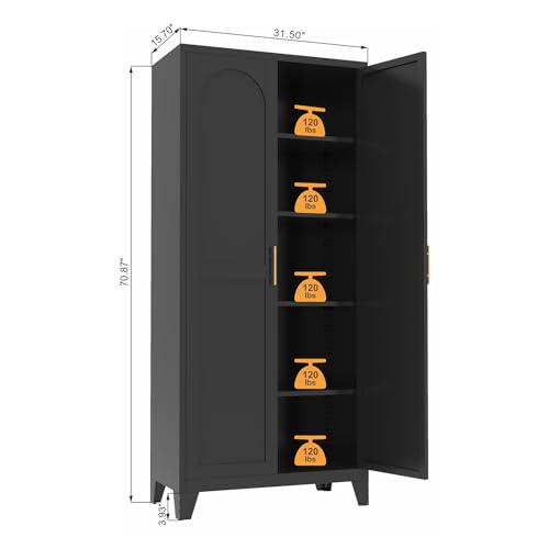 71'' Tall Metal Garage Storage Cabinet with Doors (71''Black) | Cabinets, Adjustable Shelves, Heavy Duty Steel Pantry File Cabinet for Home Office, Kitchen ,School, Utility - color: 71''black