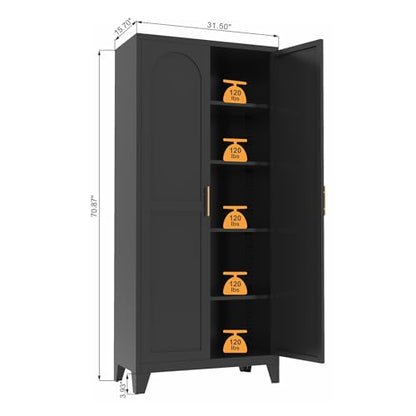 71'' Tall Metal Garage Storage Cabinet with Doors (71''Black) | Cabinets, Adjustable Shelves, Heavy Duty Steel Pantry File Cabinet for Home Office, Kitchen ,School, Utility - color: 71''black