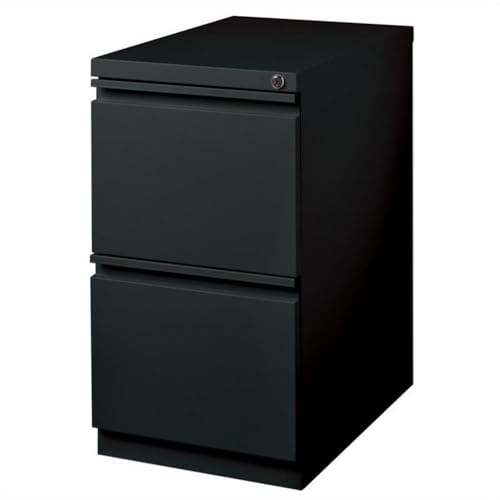 Scranton & Co Metal Mobile Pedestal Filing Cabinet, Black Finish, 2-Drawer File/File Configuration, 20 in Depth, 27.75 in Height, Hidden Casters, Full-Width Drawer Pulls, Office File Storage Solution