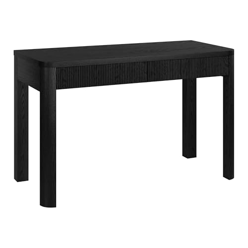 Henn&Hart 48" Fluted Home Office Desk, Computer Desk, Natural Black | Modern ribbed desk with two drawers and rounded legs for stylish workspace storage in living rooms, bedrooms, or home offices - color: Natural Black