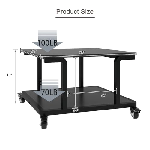 Natwind 2 Tier Laser Printer Stand,24''x20'' Under Desk Printer Cart, Black - color: Black