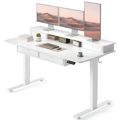 CubiCubi 60" x 30" Standing Electric Desk with Drawers, White - color: White, size: 60 inch