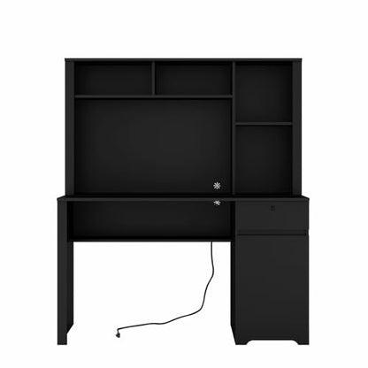 Computer Desk with Drawers & Power Outlets， File Drawers with Lock，51" Home Office Desk with Storage Shelves & Monitor Stand, Wooden Executive Desk Writing Study Desk,Black