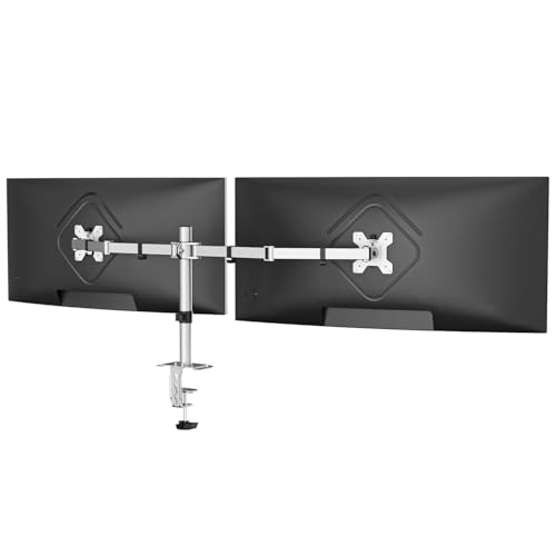 Suptek Dual Monitor Desk Mount, Adjustable Dual Monitor Arm for 2 Monitor Screens up to 43 inch, 15.75" Pole Monitor Stand for Desk, Holds up to 22 lbs,Silver(MD9442LS) - color: Silver, size: 34"-43"