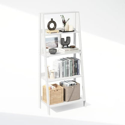 Furinno Ladder Display Shelf, 5-Tier Ladder Shelf, Standing Bookshelf, Display Storage Shelves, 13 x 23.6 x 53.5, for Living Room, Home Office, White - color: White