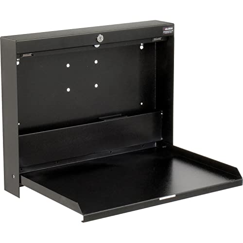 Global Industrial Wall Mounted Fold Down Shop Desk with keyed Lock, Black