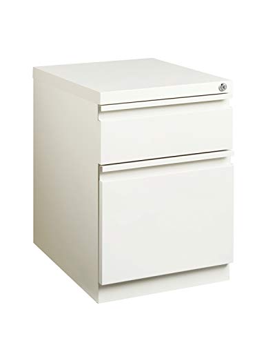 20 Inch Deep Metal Mobile Pedestal File 2 Drawer Box-File with Full Width Pull, for Home and Office, Holds Letter Width Hanging Folders, White - color: White