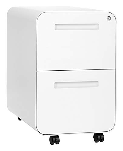 Laura Davidson Furniture Stockpile 2 Drawer Mobile File Cabinet with Lock - Under Desk Metal Filing Cabinet, Legal/Letter File Folders, Wheels and Stationary Feet, Pre-Assembled, White - color: White