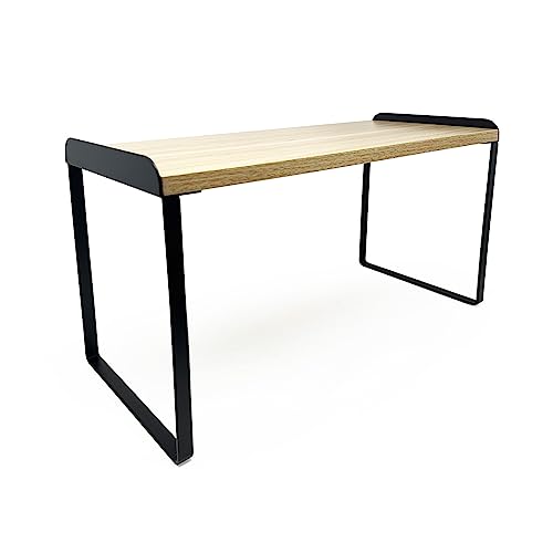 Mitus Stacking Wood Shelf Organizer, Counter Cabinet Storage Rack, 16 inch - color: Black + Natural, size: 16 IN Large