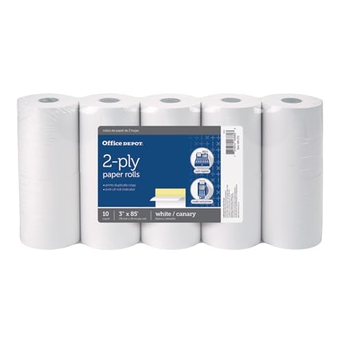 Office Depot 2-Ply Paper Rolls, 3in. x 85ft., Canary/White, Pack Of 10, 109275