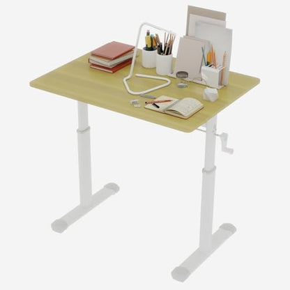 31" Height Adjustable Study Desk Ergonomic Compact, Wood | Manual Standing|Mobile Foldable|Home Office|Kids Adults|Small Gaming|Bedroom Livingroom Minimalist|Walking Pad Ready - color: 31"+wood