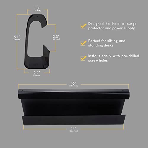 Cable Management Trays - 2-Pack 16-Inch Raceway Channels - Cord Holder Kit for Under Desk, Office, and Kitchen Use by Simple Cord (Black)