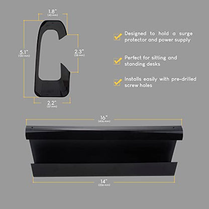 Cable Management Trays - 2-Pack 16-Inch Raceway Channels - Cord Holder Kit for Under Desk, Office, and Kitchen Use by Simple Cord (Black)