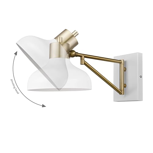 GLOBE Electric 51344 1-Light Plug-in or Hardwire Swing Arm Wall Sconce, White, Brass Accents, White-Cloth Cord, Mounted Bedside Lamp, Kitchen Sconces Wall-Lighting, Bulb Not Included (Pack of 2) - size: 5.75" (Pack of 2)