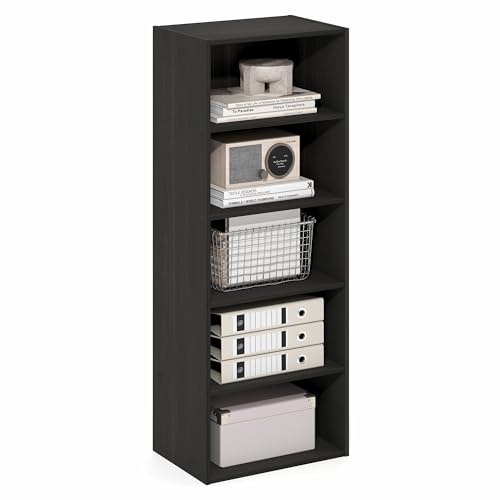 Furinno Basic Book Shelf, 5-Tier Bookshelf, Storage Organizer Bookcase with Open Shelf, 11 x 17 x 44, for Living Room, Bedroom, Home Office, Espresso - color: Espresso, size: 5-Tier, 11 x 17 x 44
