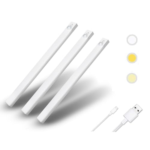 Under Cabinet Lighting Rechargeable, 12-In Motion Sensor Light Indoor 3Pack | Motion Sensor Light Indoor, Dimmable 3 Color Closet Light Battery Operated,Stick on Magnetic Under Counter Lights for Kitchen - size: 12inch-3pack
