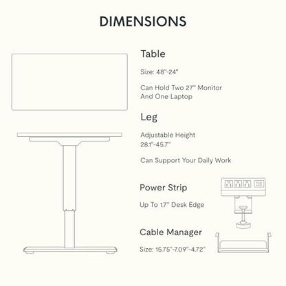 FLEXISPOT EN2 48"x24" Whole-Piece Standing Desk with Power Strip, Black | Whole-Piece Desktop, Easy-Access Clamp Power Strip, Organized Cable Management, Modern Home Office Setup - color: Black Top + Black Frame, size: 48x24"