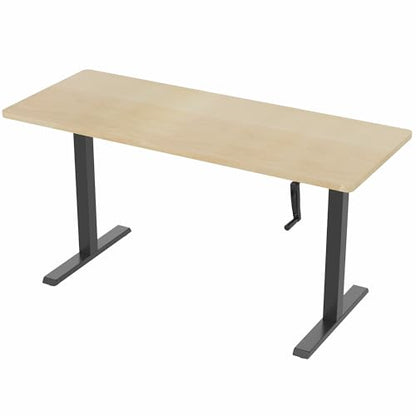 VIVO Manual Height Adjustable 60 x 24 inch Stand Up Desk, Light Wood Solid One-Piece Table Top, Black Frame, Standing Workstation with Foldable Handle, DESK-KIT-MB6C | Manual, Holds 110 lbs, Sit Stand, Height Adjustable, Solid One-Piece Table Top, Home Of